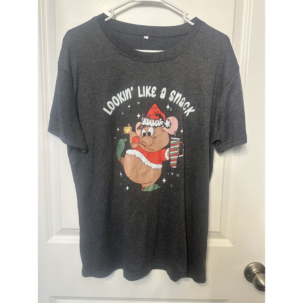 Women's Cinderella/Gus Gus Christmas T Shirt Black Sz L‎ Short Sleeves Festive